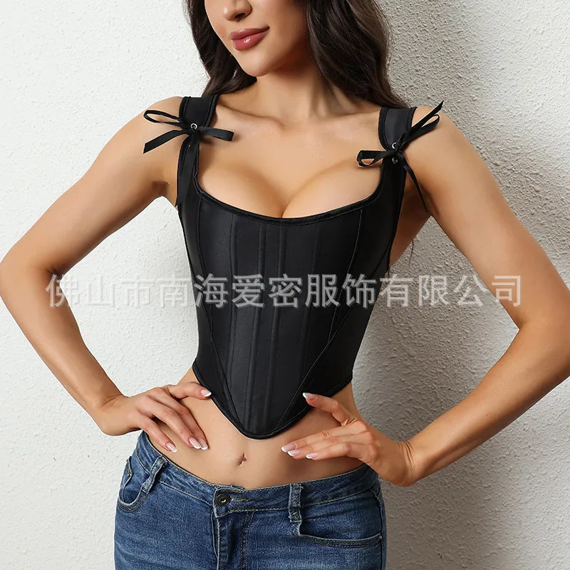 Satin Corset Top With Adjustable Bow