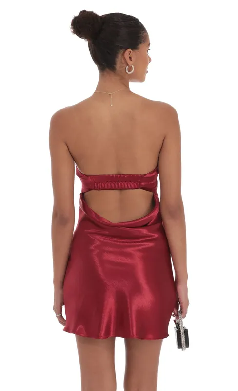 Satin Strapless Slip Dress In Maroon