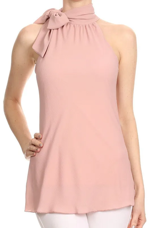 Self-tie Crepe Sleeveless Blouse