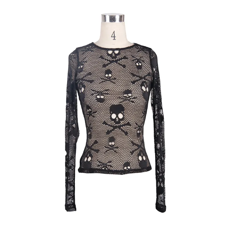Sexy Skull Head Mesh Tops Gothic