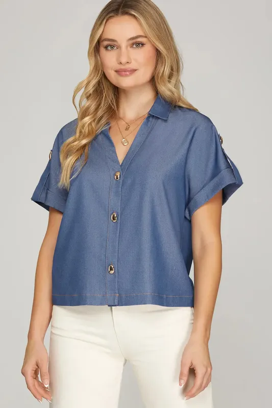 She + Sky Blue Button-down Blouse