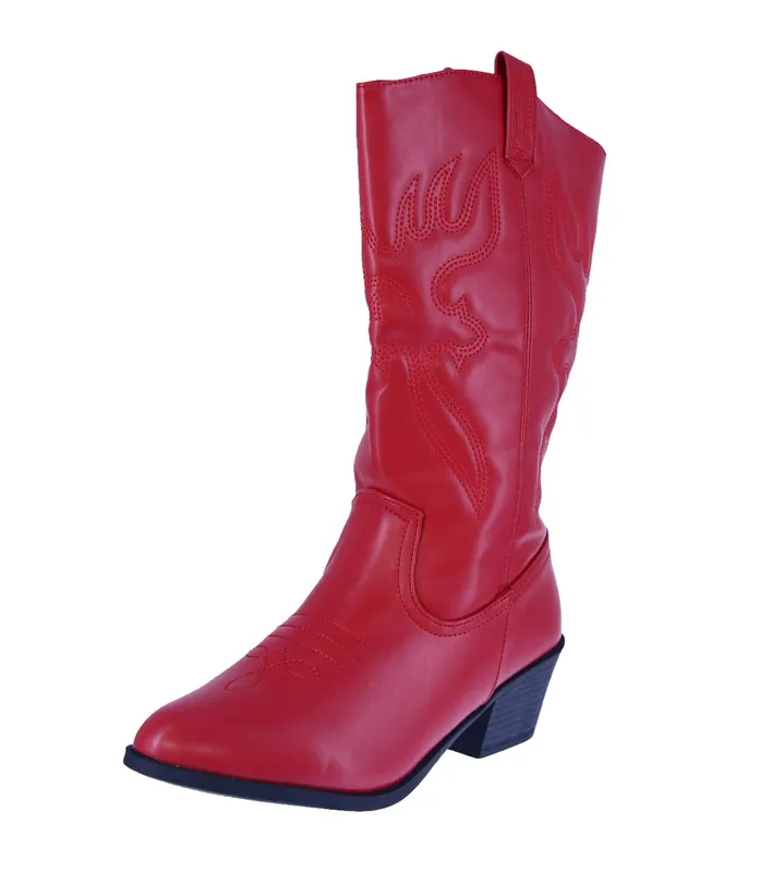 ' Shoes Red Pu Leather Boots Western-
