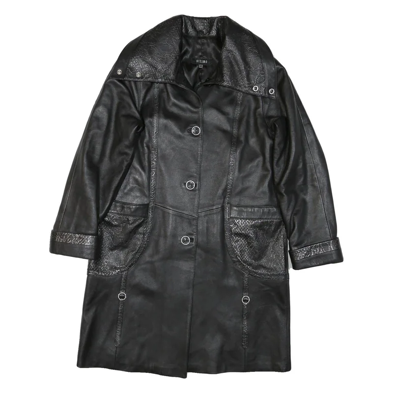 Black Faux Leather Coach Denim Jacket