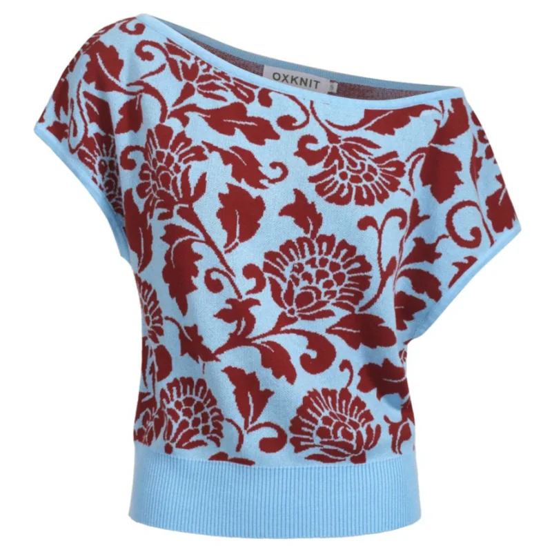 Blue Slope-shoulder Knit T-shirt