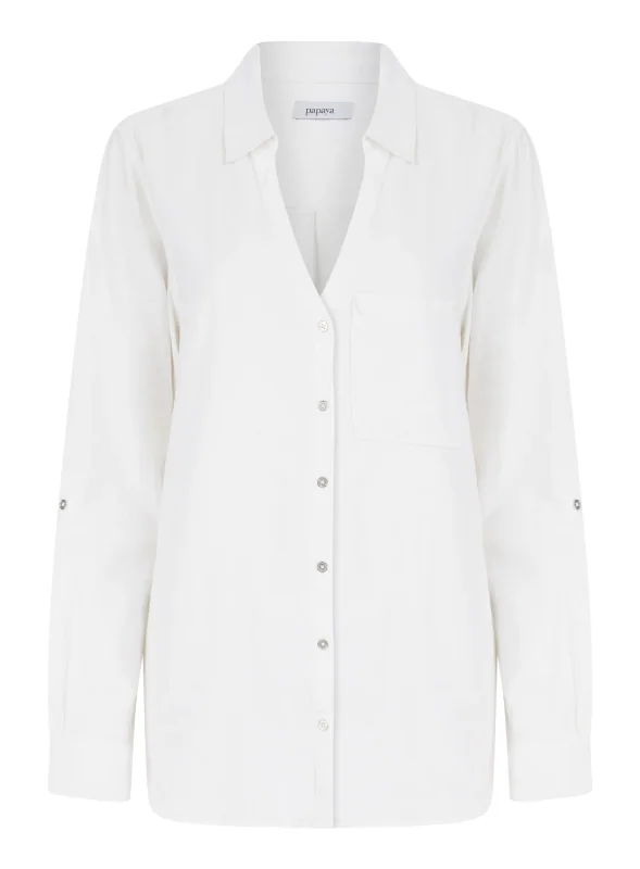 Ex Papaya Ladies Linen V Neck