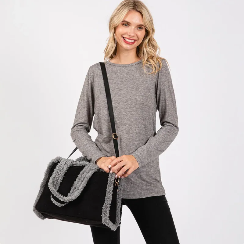 Fleece Trimmed Tote Crossbody