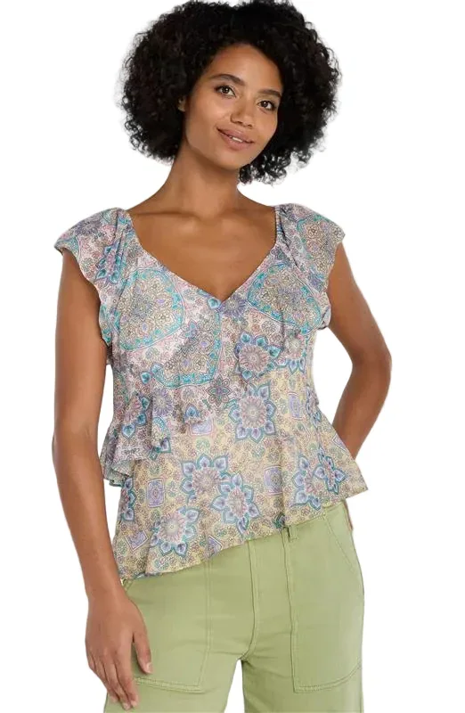 Flutter Sleeve Draped Blouse