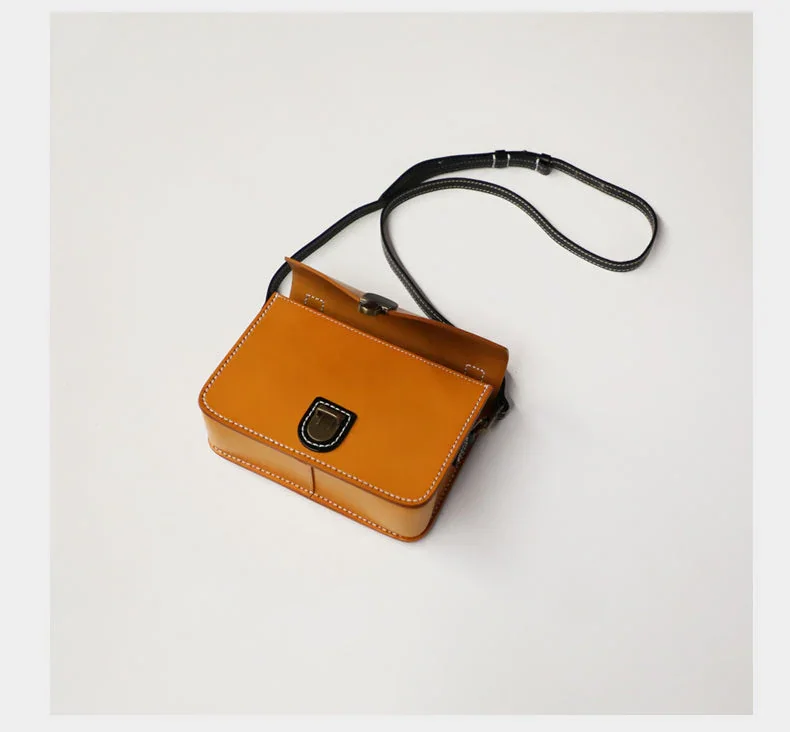 Handmade Tan Leather Cube Bag
