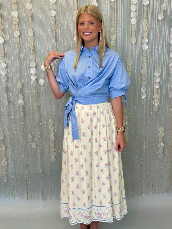 Ivory Garden Cream Floral Midi Skirt