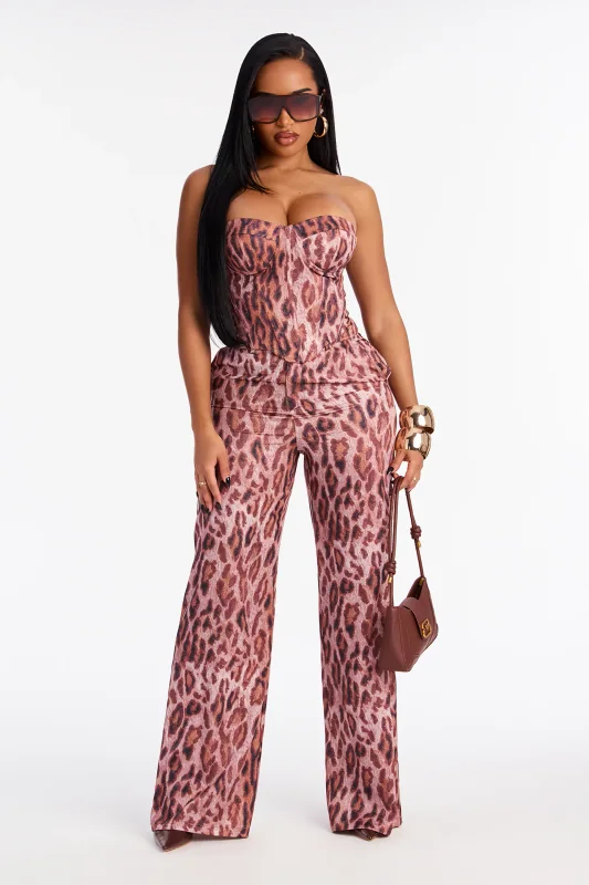 Melania Satin Corset Pant Set Brown Combo