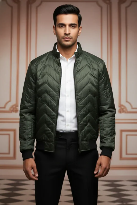 Premium Olive Green Chevron Denim Jacket