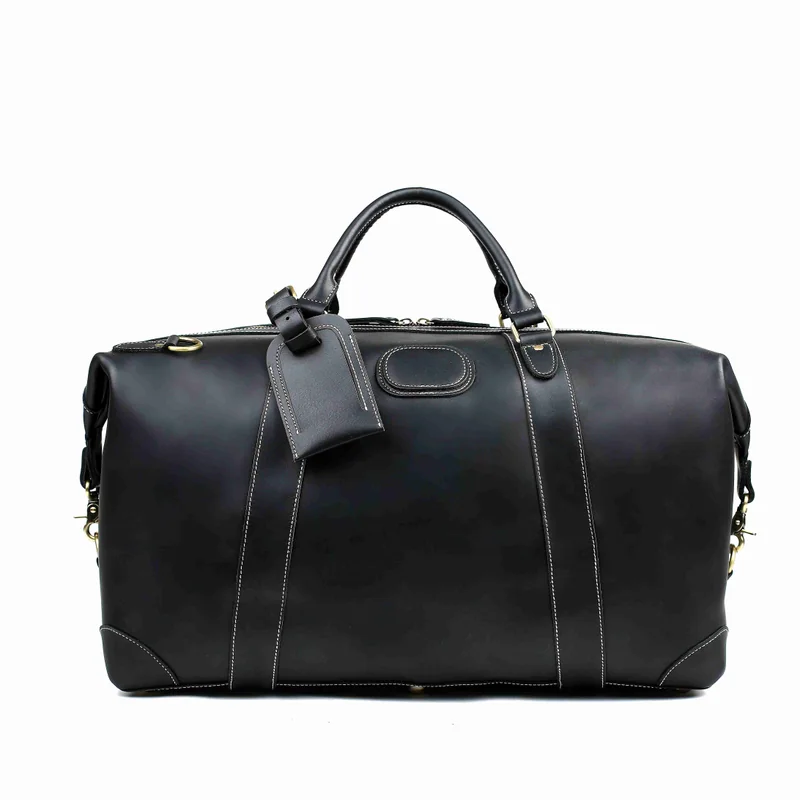 Rockcow Black Leather Duffle Bag