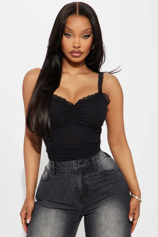 Sienna Lace Trim Cami Top Black