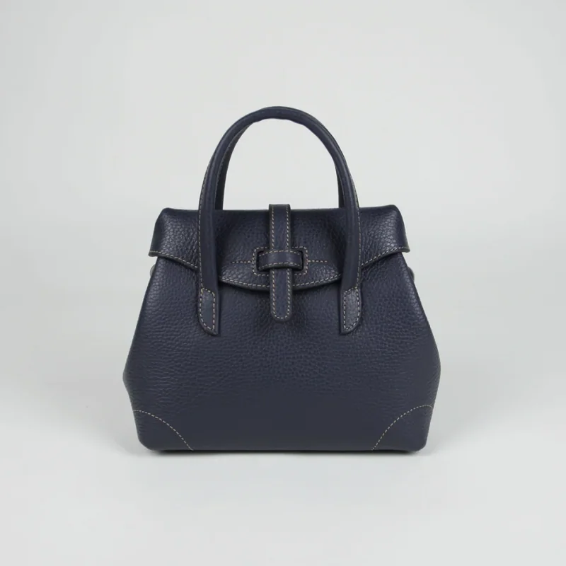 Small Navy Leather Handbag Bag