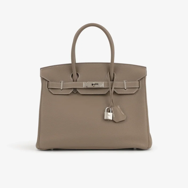 Taupe Grained Leather Handbag Bag