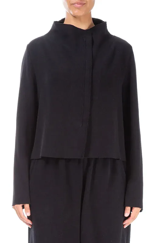 Short Black Cotton Jersey Denim Jacket