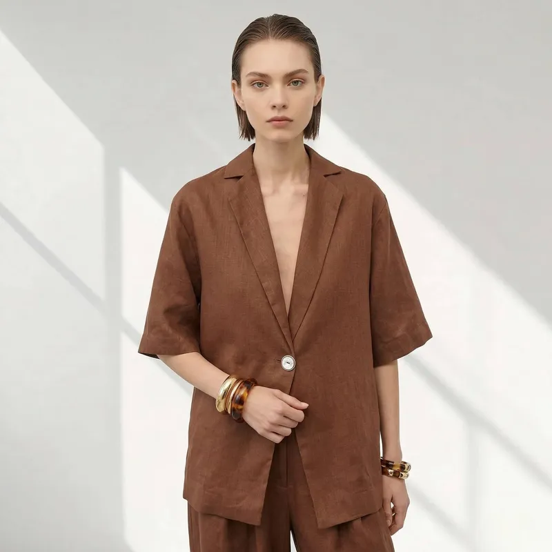 Short Sleeve Blazer, Oversized Linen Blazer