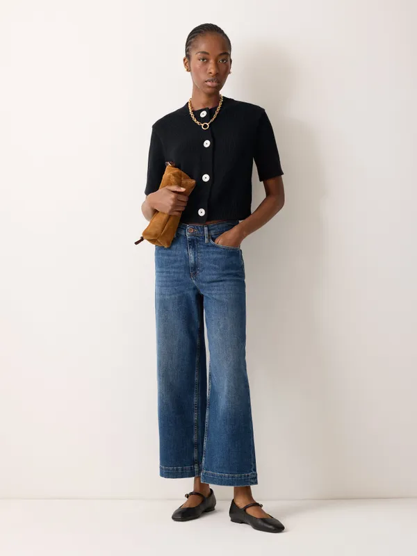 Short Sleeve Cardi Top Navy