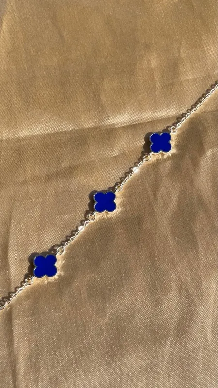 Silver Plated Cobalt Blue Clover Bracelet