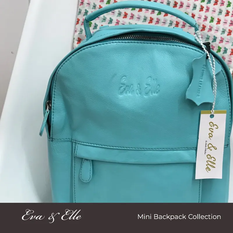 Sky Blue Leather Mini Backpack