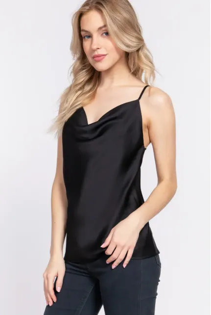 Slim Fit Cowl Neck Satin Cami