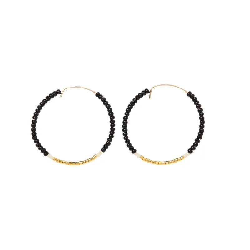 Small Hoop Earrings Black Gold Cream