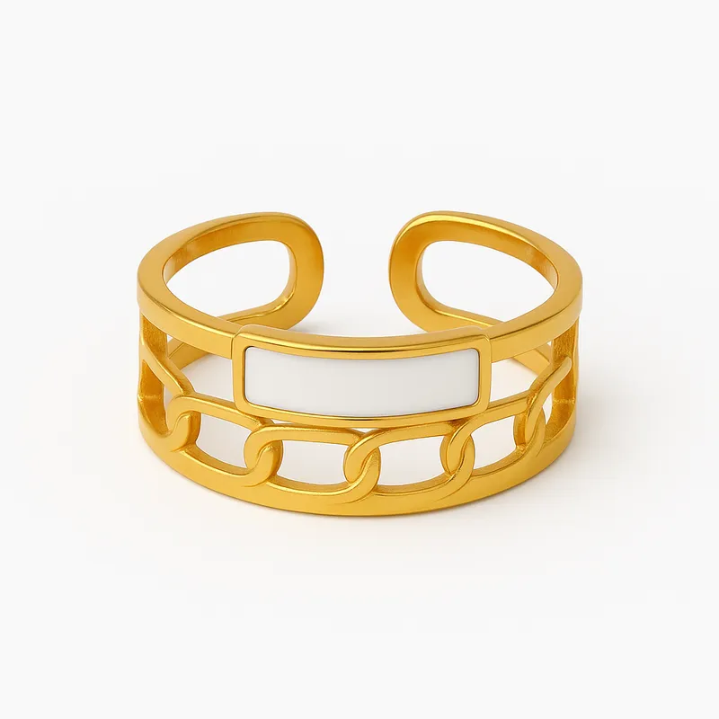 Snowglow Link Cuff – White Enamel Chic