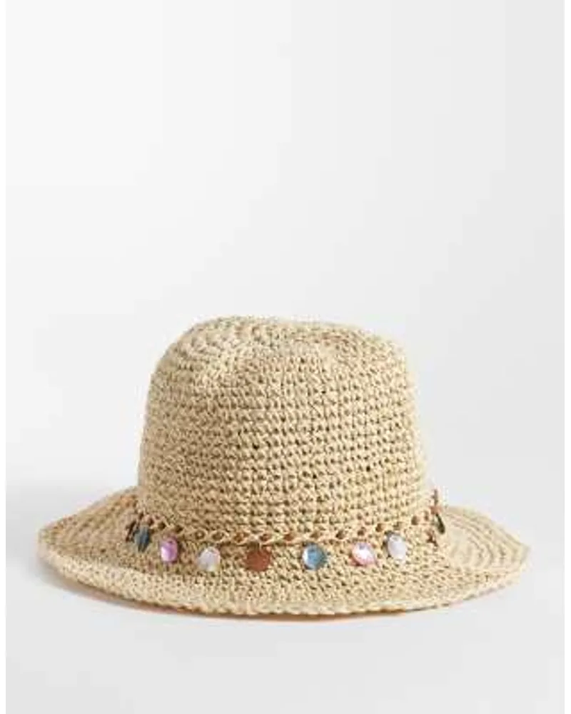 South Beach Straw Bucket Hat with Beaded Trim