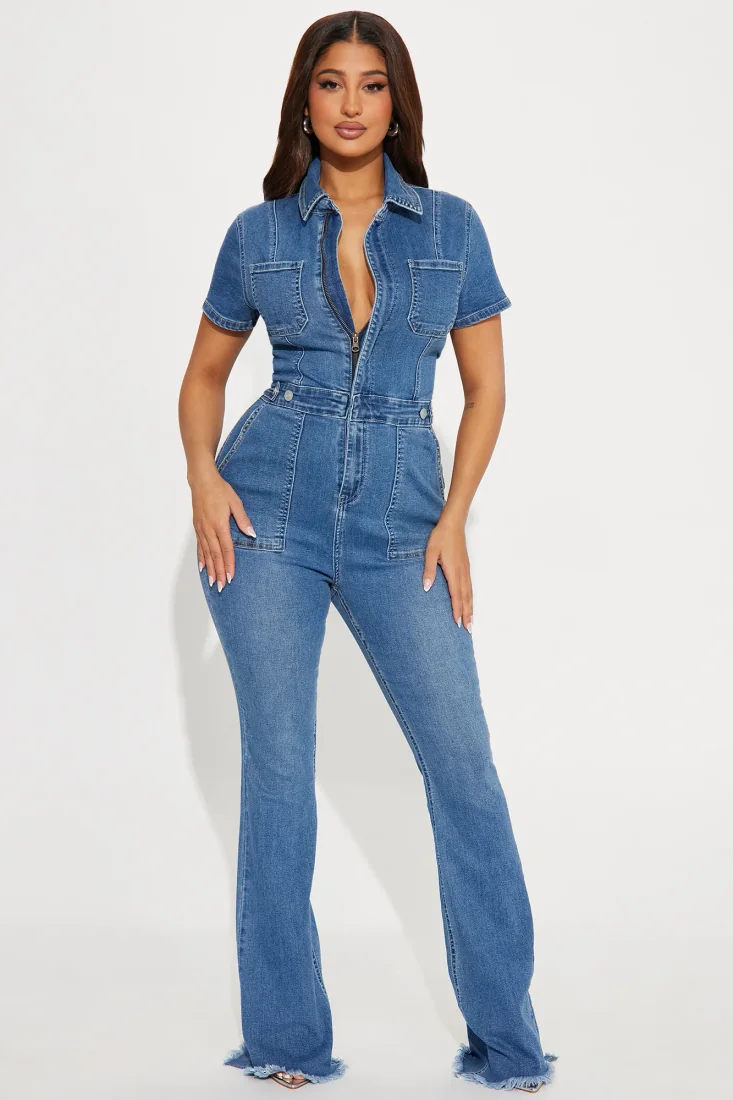 Fair And Square Denim Jumpsuit Medium Wash