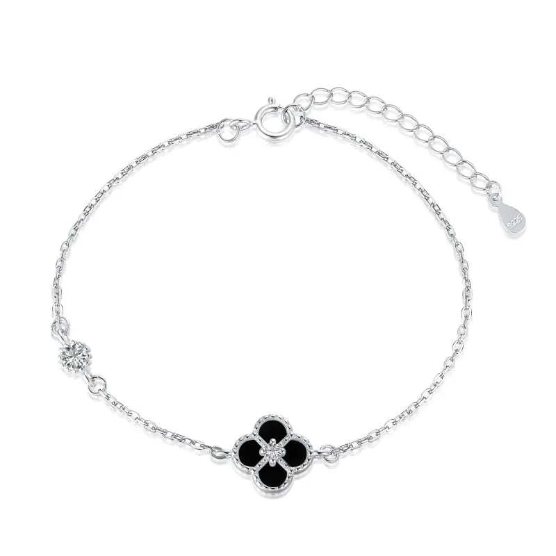 Sterling Silver Black Clover Bracelet