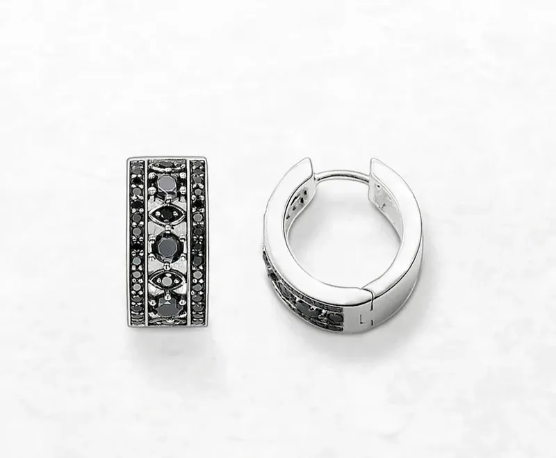 Sterling Silver Black Detailed Cz Crystal
