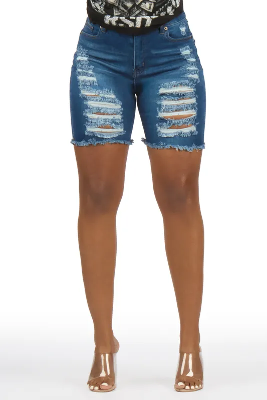 Stiffany Med. Wash Distressed Denim Short