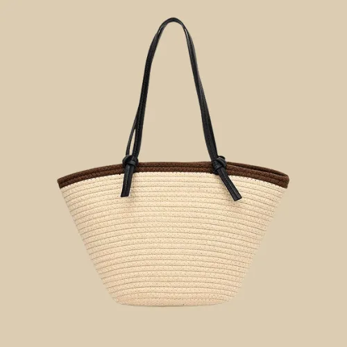 Straw Bag Leather Handles Capucine