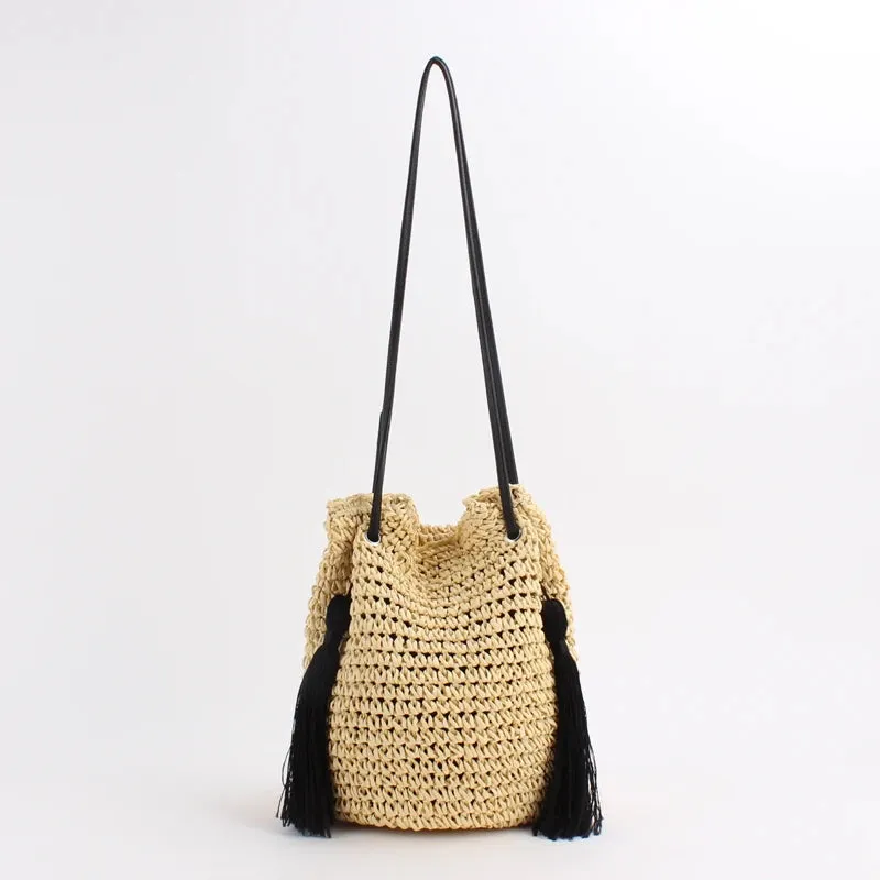 Straw Basket Bag With Tassels