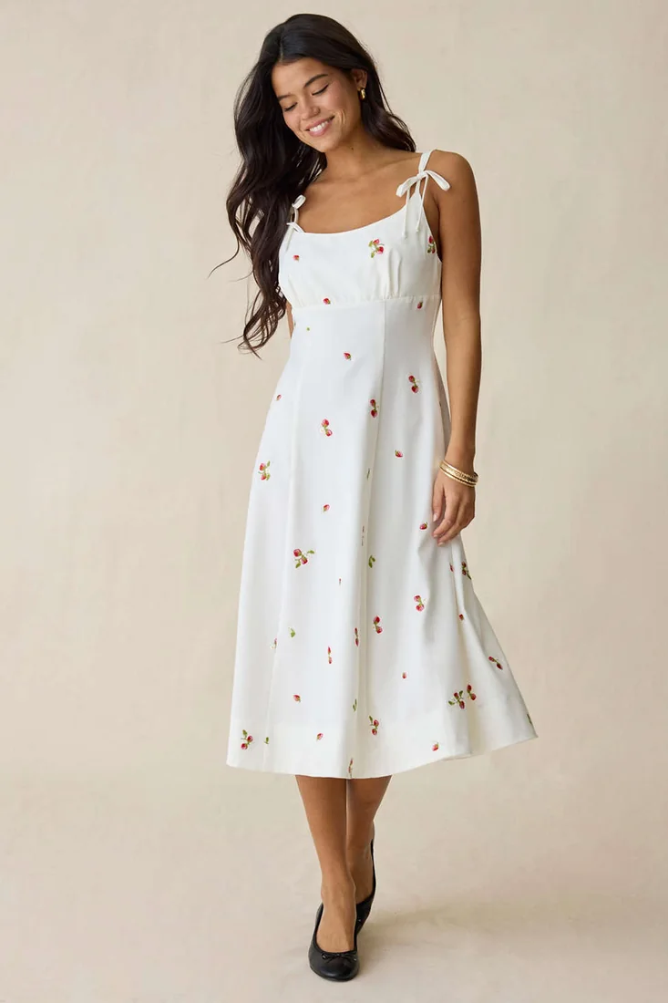 Strawberry Kiss Tie-Strap Midi Dress