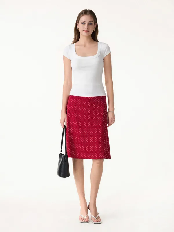 Stretch Cotton Polka Dot A-line Flare