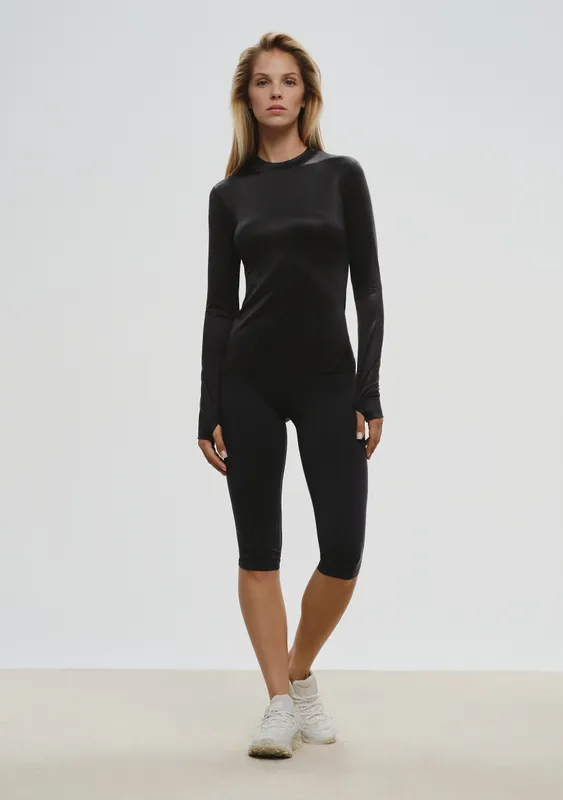 Stretch Jersey Longsleeve Top In Black