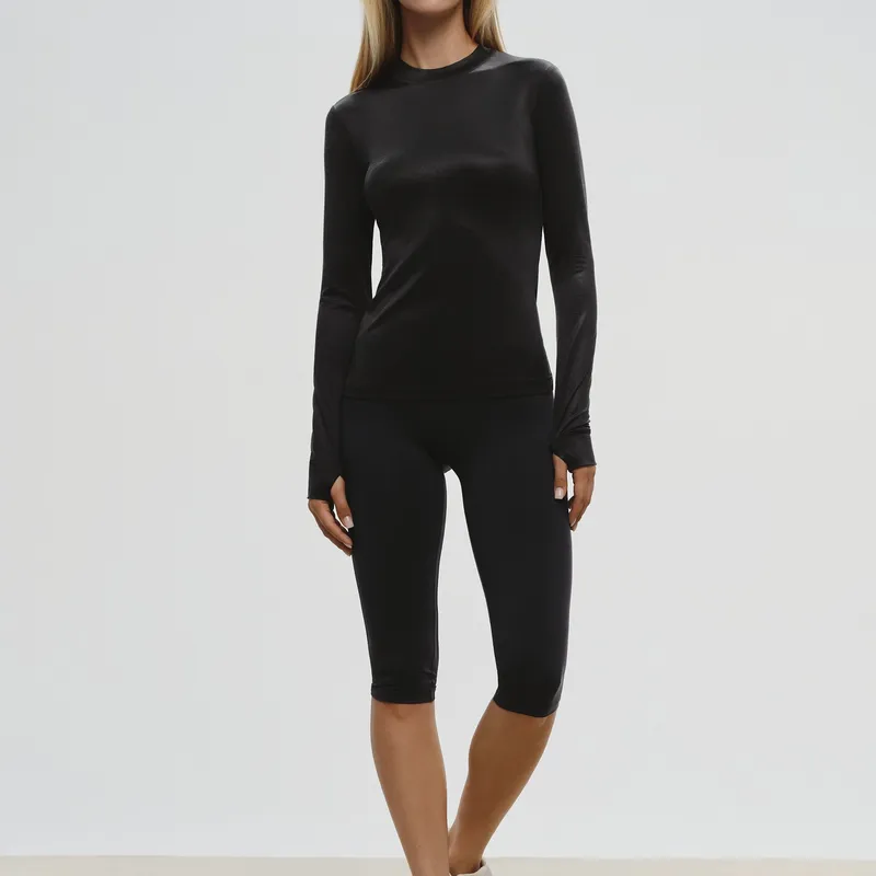 Stretch Jersey Longsleeve Top In Black