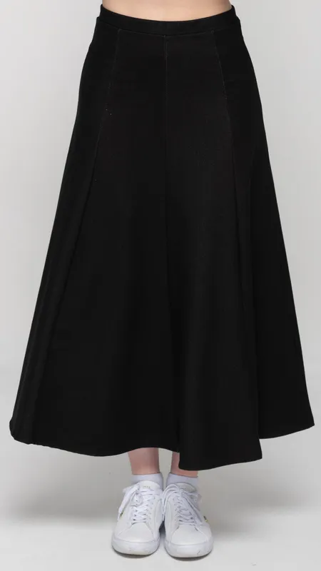 Stretch Knit Denim Panel Skirt Black Denim "