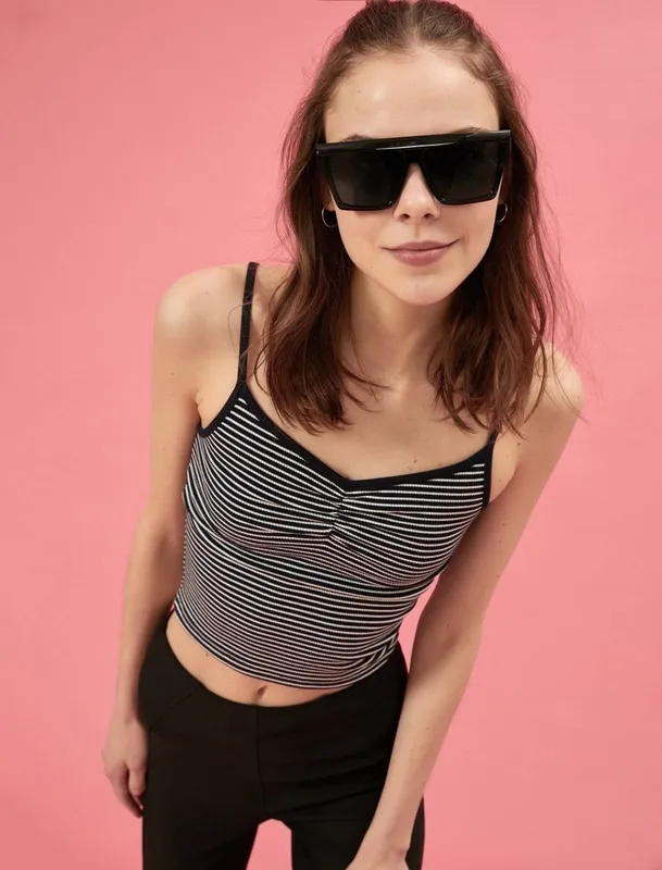 Stripe Ruched Tank In Navy