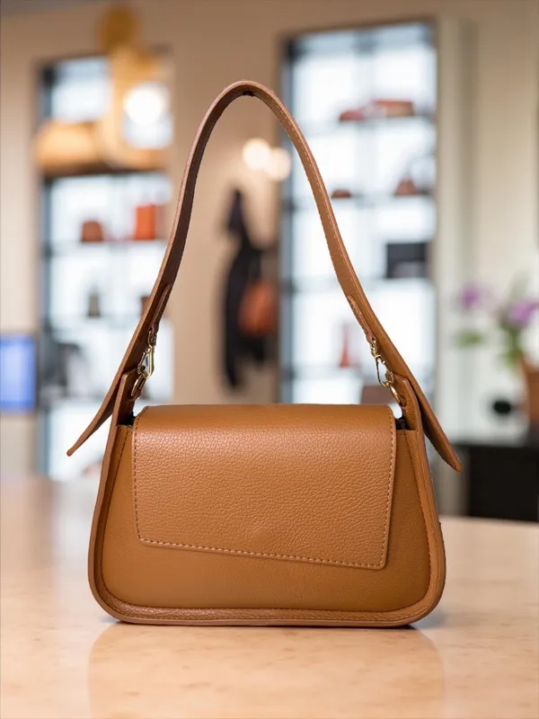 Structured Saddle Flap Bag Italian Pebbled