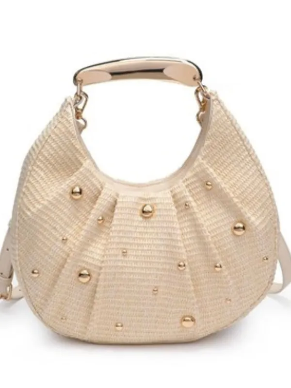 Studded Raffia Bag