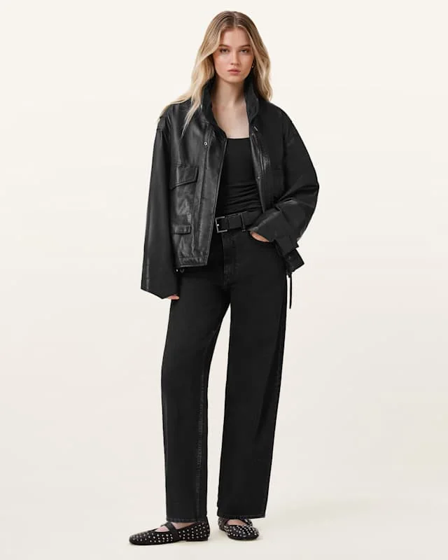 Sadie Barrel Leg Denim Jeans Washed Black