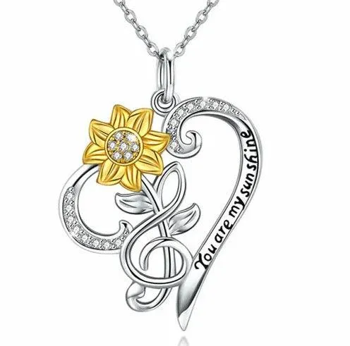 Sunflower Heart-shaped Small Pendant Necklace Daily Wear