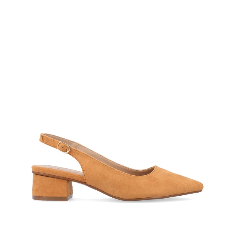 Sylvia Low Block Heels In Wide Tan