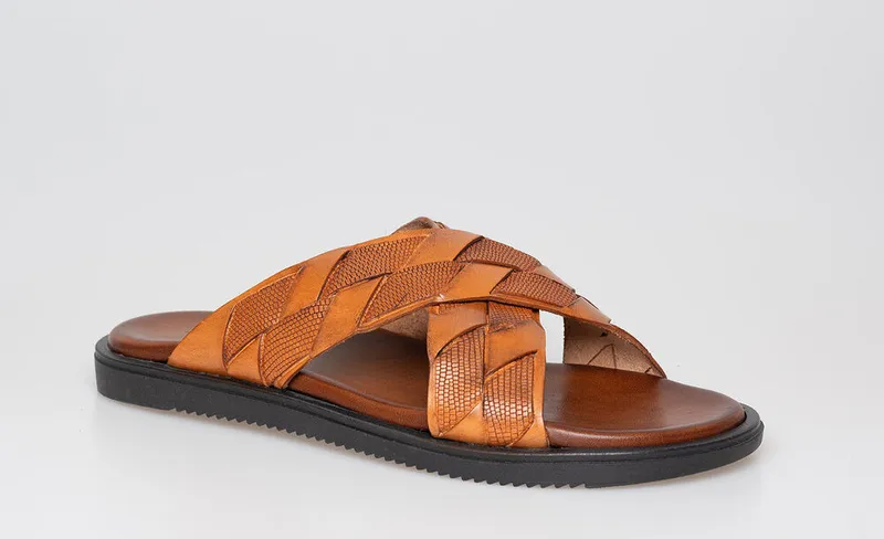 Tan Leather Crossover Sandals