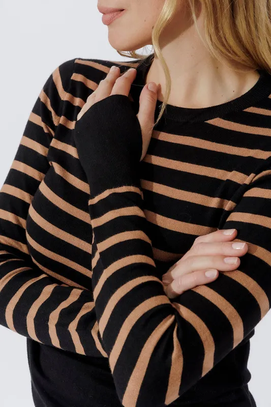 Taupe Stripe Fine Knit Top