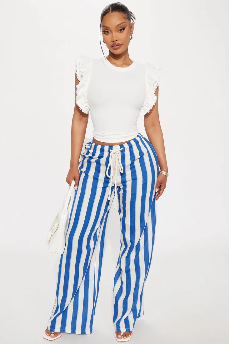 Tea Time Stripe Wide Leg Pant Navy/combo