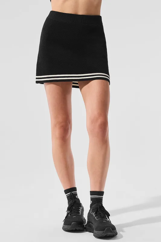Tennis Club Sweater Knit Skirt Black Ivory