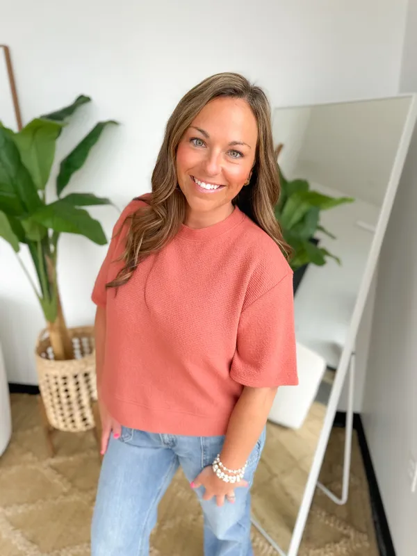 Terracotta Puffy Sleeve Knit Top